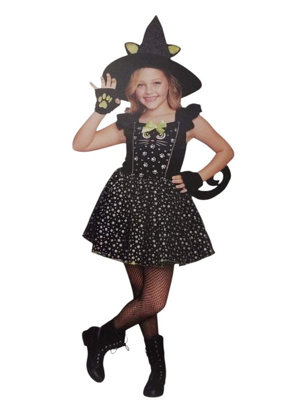 Celebrate Girls S 6/6X Witchy Kitty Halloween Costume Dress Hat Tail Gloves New